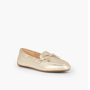 TALBOTS METALLIC LEATHER DRIVING MOCCASINS GOLD WITH BOW 7.5